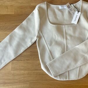 Babaton Cream Fitted Ribbed Bodysuit